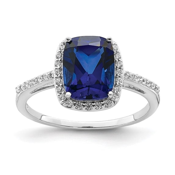 Auriga Fine Jewelry 925 Sterling Silver Rh-plated Created Blue Sapphire and CZ Ring for Women Size- 6