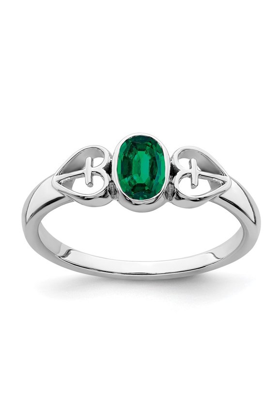Fine Jewelry 925 Sterling Silver Rh-plated Created Emerald Ring for Women Size 8