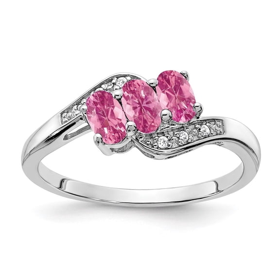 Auriga Fine Jewelry 925 Sterling Silver Rh-plated Created Pink Sapphire and Diamond Ring for Women Size 7