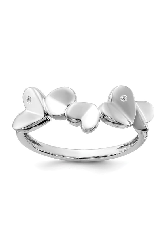 Fine Jewelry 925 Sterling Silver Rh-plated Diamond Hearts Ring Size 8for Women