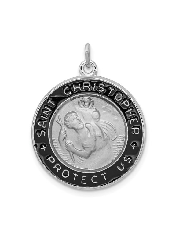 Fine Jewelry 925 Sterling Silver Rh-plated Enameled St. Christopher Medal for Women (L-26mm, W-20mm)