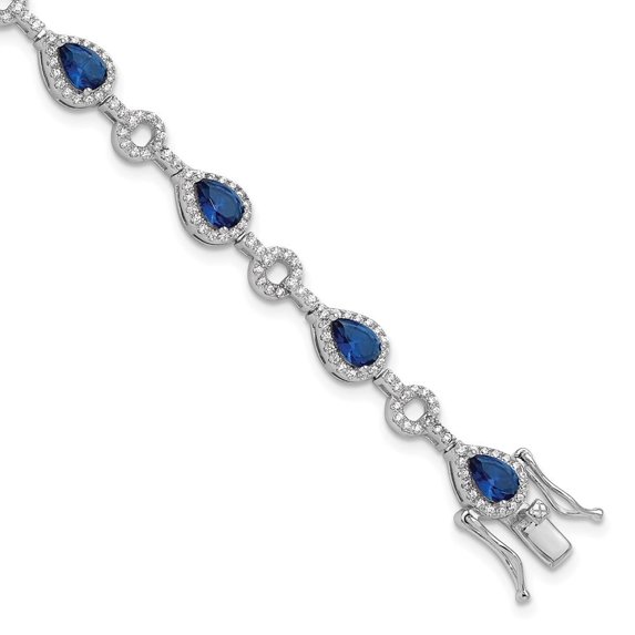 Auriga Fine Jewelry 925 Sterling Silver Rh-plated Fancy Brilliant-cut Blue Glass and Brilliant-cut White CZ Circle and Teardrop 7.5 Inch Bracelet for Women