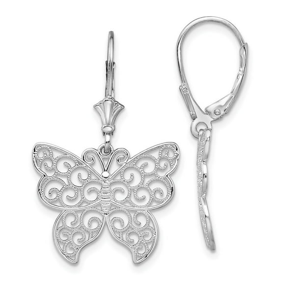 Auriga Fine Jewelry 925 Sterling Silver Rh-plated Filigree Butterfly Leverback Drop Earrings for Women