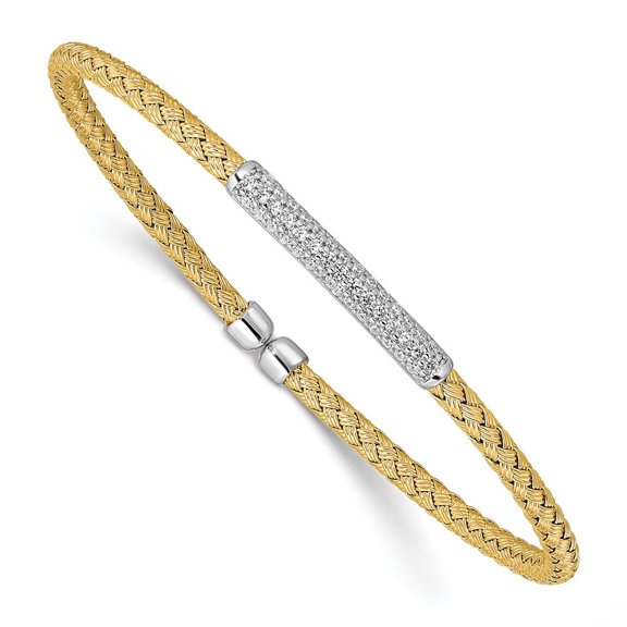 Auriga Fine Jewelry 925 Sterling Silver Rh-plated/Gold-plated CZ Flexible Cuff Bangle for Women