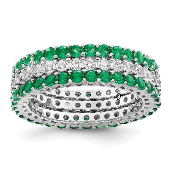 Auriga Fine Jewelry 925 Sterling Silver Rh-plated Green & White CZ 3 Ring Set for Women Size 6