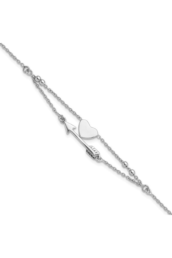 Fine Jewelry 925 Sterling Silver Rh-plated Heart and Arrow Bracelet 7.5" for Women
