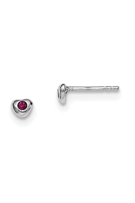 Fine Jewelry 925 Sterling Silver Rh-plated July Burgundy Crystal Heart Mini Post Stud Earrings Valentine's Day Gift for Women