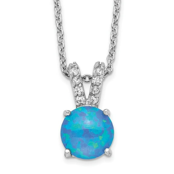 Auriga Fine Jewelry 925 Sterling Silver Rh-plated Lab Created Blue Opal and CZ Split Bail Necklace for Women 18.25"