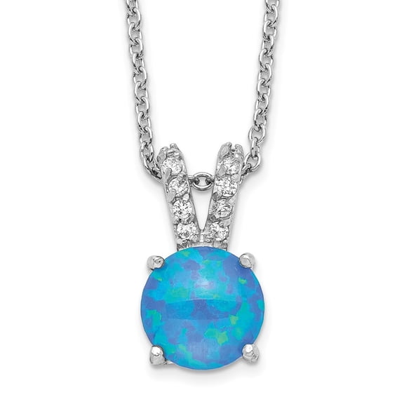 Auriga Fine Jewelry 925 Sterling Silver Rh-plated Lab Created Blue Opal and CZ Split Bail Necklace for Women 18.25"