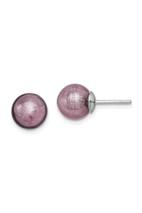 Fine Jewelry 925 Sterling Silver Rh-plated Lavender Italian Murano Ball Stud Earrings for Women
