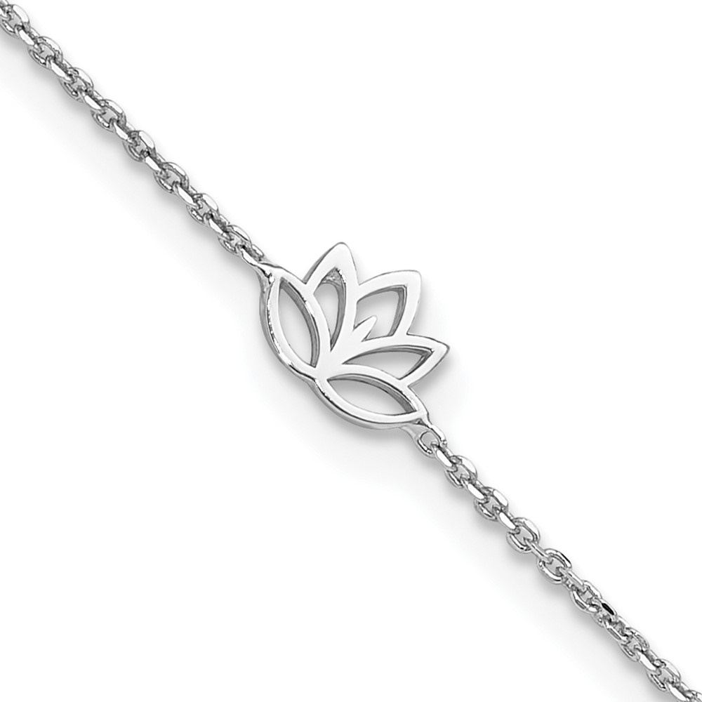 Auriga Fine Jewelry 925 Sterling Silver Rh-plated Louts Flower 9inch Plus 1in ext. Anklet for Women
