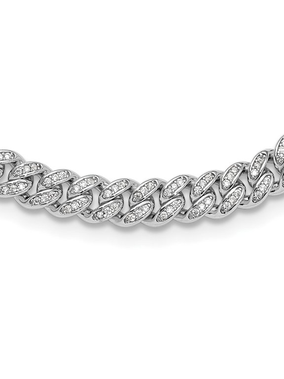 Fine Jewelry 925 Sterling Silver Rh-plated Micro Pave CZ 6 mm Curb Link Necklace for Women 18"