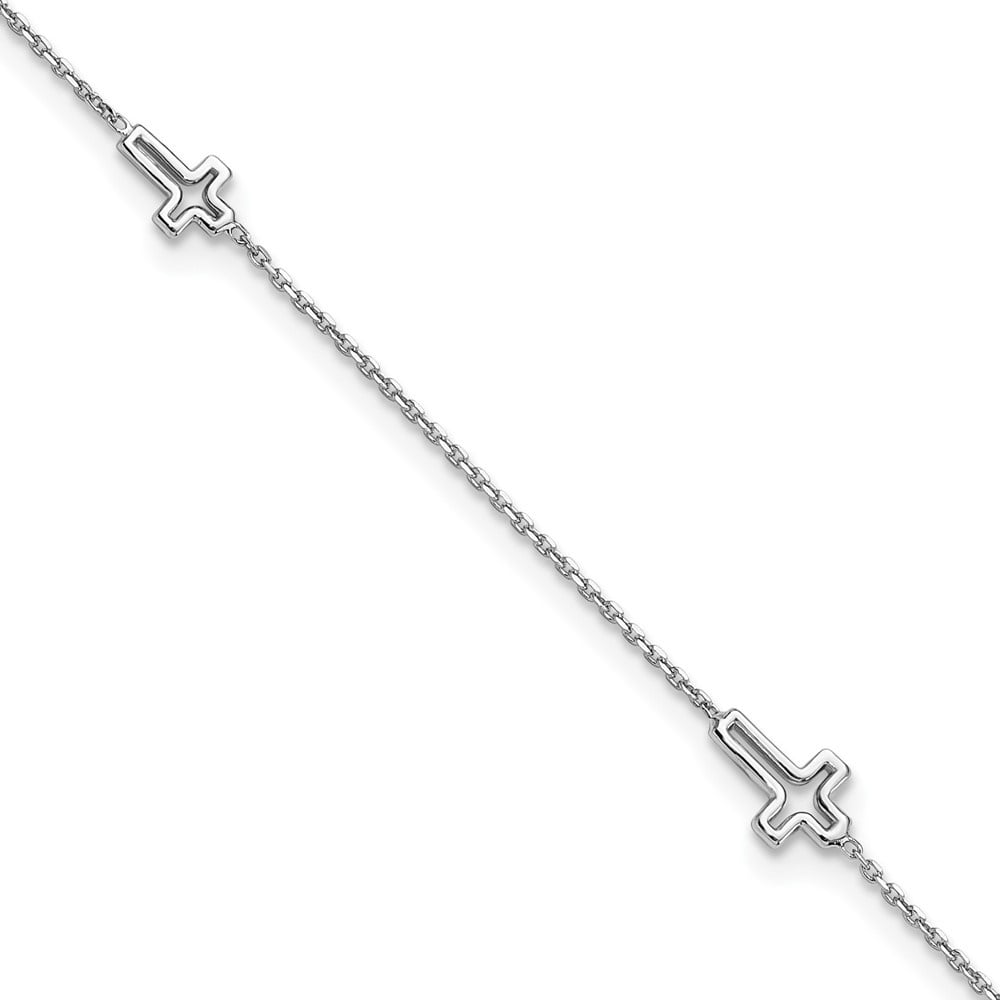 Auriga Fine Jewelry 925 Sterling Silver Rh-plated Open Cross 9inch Plus 1in Ext. Anklet for Women