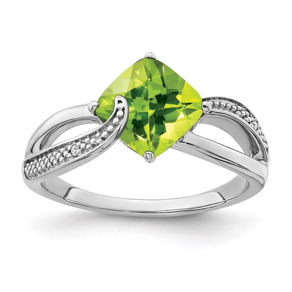 Auriga Fine Jewelry 925 Sterling Silver Rh-plated Peridot and Diamond Ring for Women Size 6