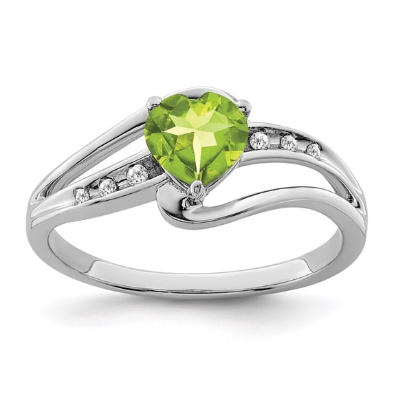 Auriga Fine Jewelry 925 Sterling Silver Rh-plated Peridot and Diamond Ring for Women Size 7