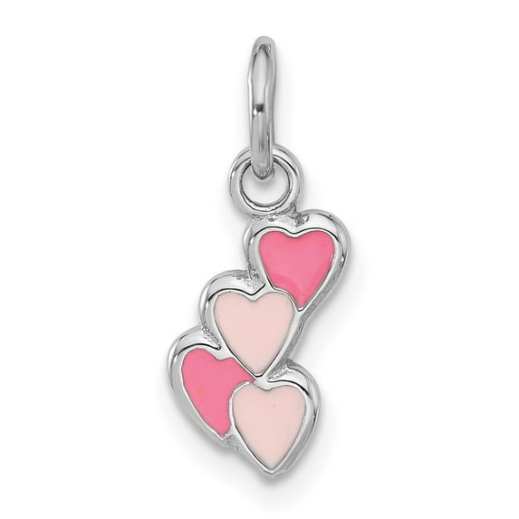 Auriga Fine Jewelry 925 Sterling Silver Rh-plated Pink Enameled Hearts Charm Pendant Valentine's Day Gift for Women
