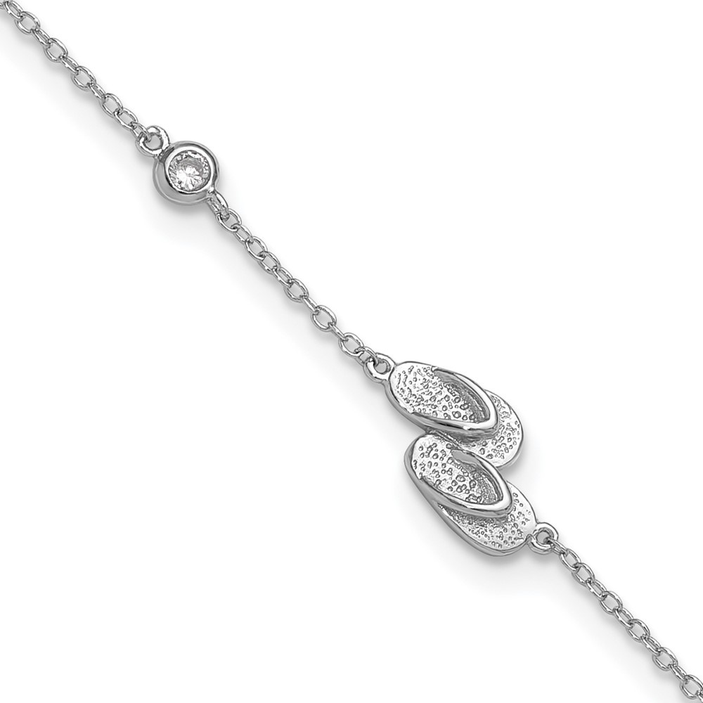 Auriga Fine Jewelry 925 Sterling Silver Rh-plated Polished CZ Flip Flops 9 inch with a 2 inch extention Anklet for Women