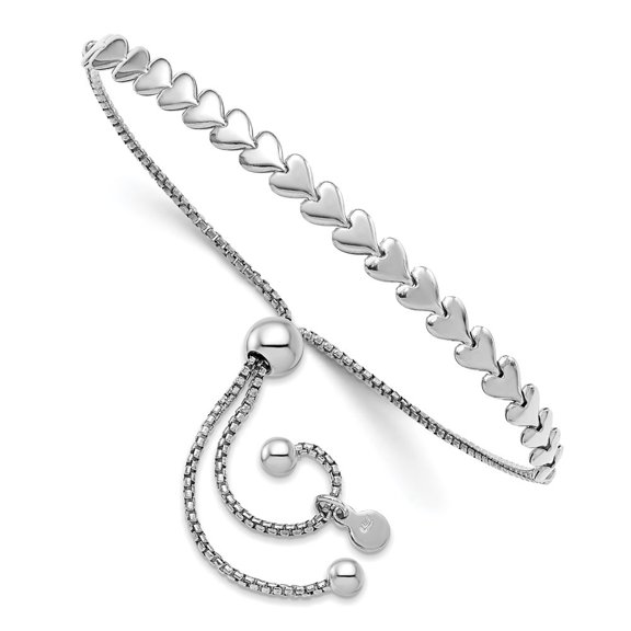 Auriga Fine Jewelry 925 Sterling Silver Rh-plated Polished Heart Bolo Bracelet for Women