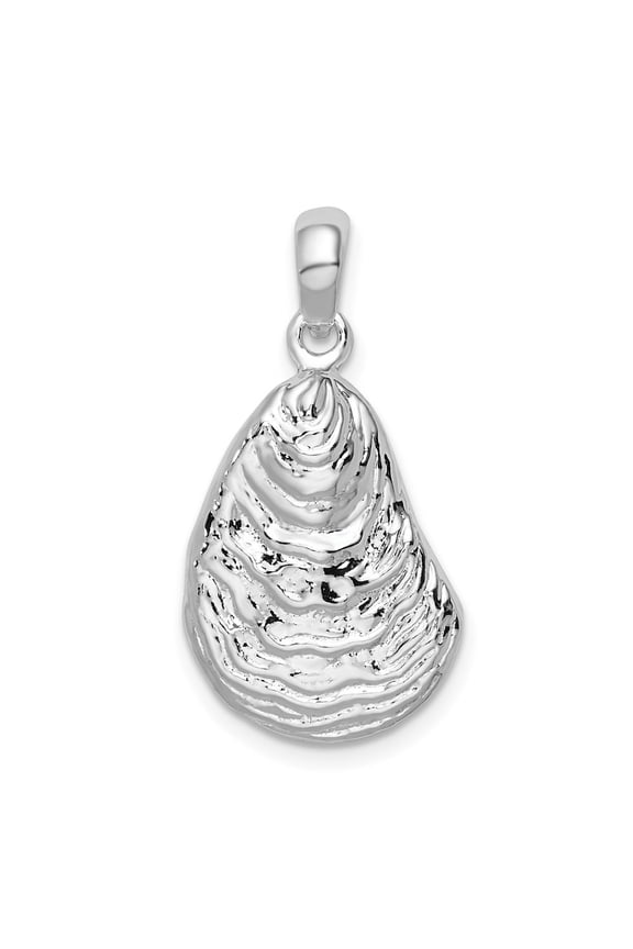 Fine Jewelry 925 Sterling Silver Rh-plated Polished and Textured 3D Oyster Shell Pendant (L- 26.35 mm)