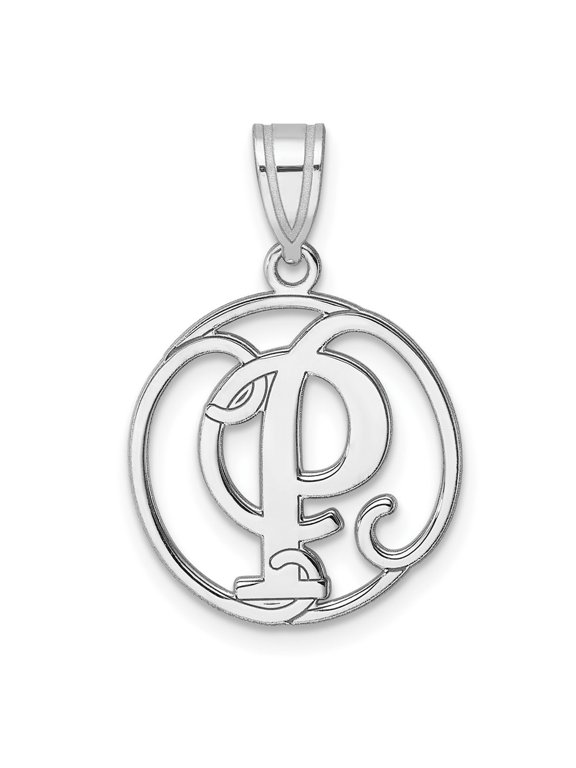 Fine Jewelry 925 Sterling Silver Rh-plated Script Letter P Initial Pendant for Women (L-25.65 mm, W-16.99 mm)