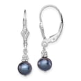 thumbnail image 1 of Auriga Fine Jewelry 925 Sterling Silver Rh-plated and Beaded 6-7mm Black FWC Pearl Leverback Dangle Earrings for Women, 1 of 6