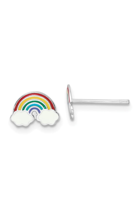 925 Sterling Silver and Multi-color Enameled Rainbow Post Stud Earrings for Women
