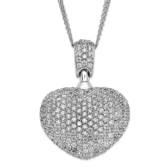 Auriga Fine Jewelry 925 Sterling Silver Rhod Plated CZ Heart Multi Strand Necklace 18" for Women