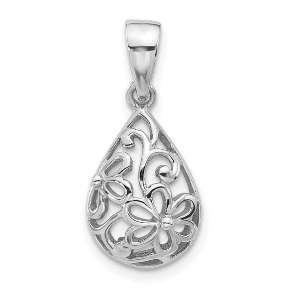 Auriga Fine Jewelry 925 Sterling Silver Rhod-Plated Half Dome Teardrop Filigree Pendant for Women (L - 23.7mm, W - 11mm)