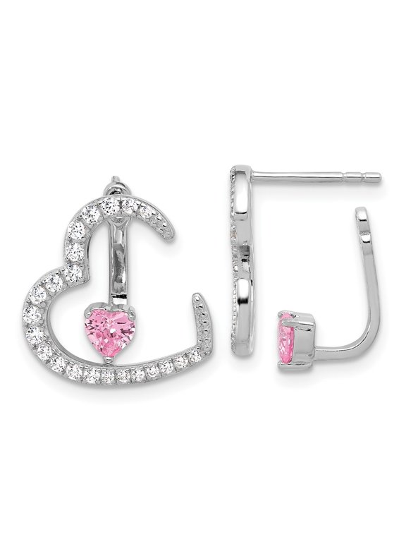Mother's Day Gift 925 Sterling Silver White and Pink CZ Heart Jacket Stud Earrings for Women
