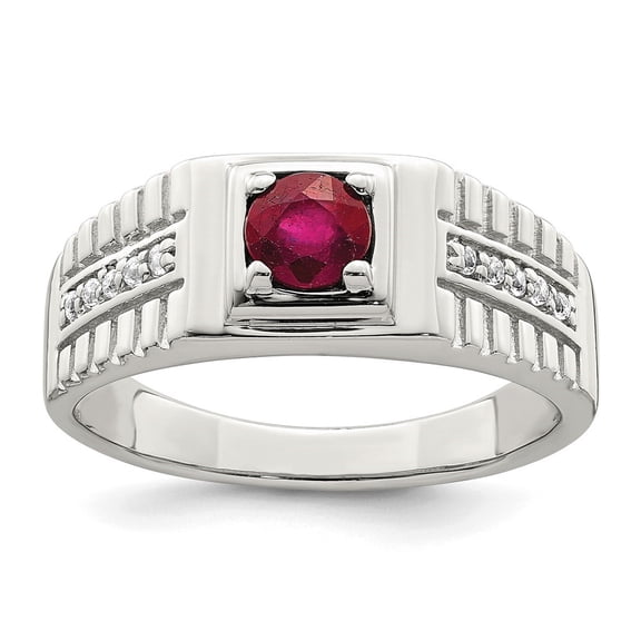 Auriga Fine Jewelry 925 Sterling Silver Rhod-plated Men's African Ruby and White Topaz Ring Size- 11