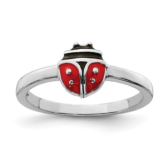 Auriga Fine Jewelry 925 Sterling Silver Rhod-plated Polished & Enameled Ladybug Ring for Women Size 3