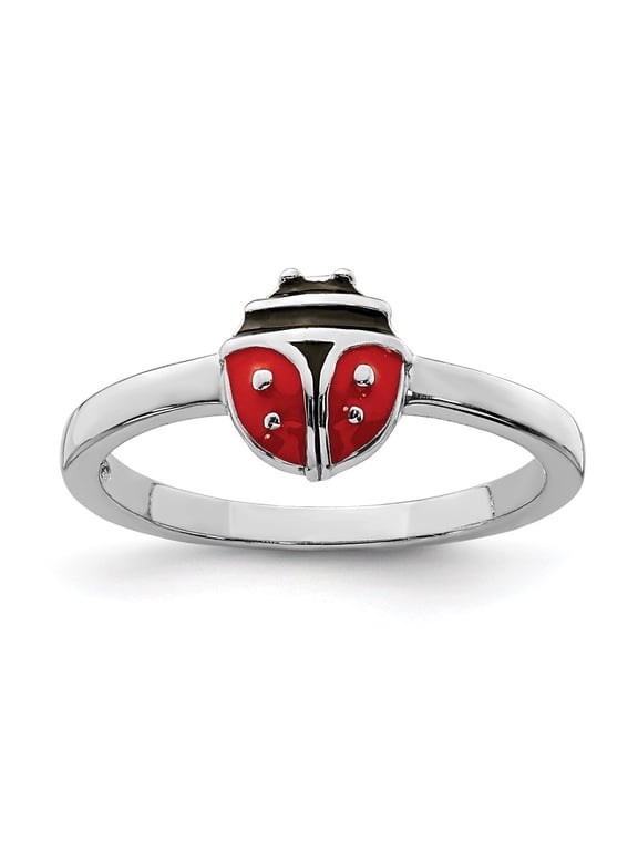 Fine Jewelry 925 Sterling Silver Rhod-plated Polished & Enameled Ladybug Ring for Women Size 3