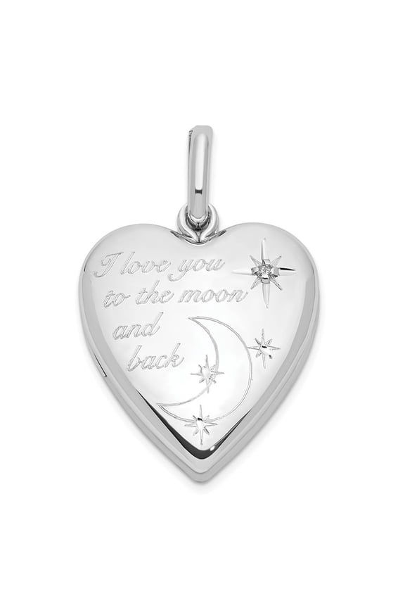 Fine Jewelry 925 Sterling Silver 20mm Diamond LOVE TO MOON Swing Locket for Women (L - 1inch, W - 19.5inch)