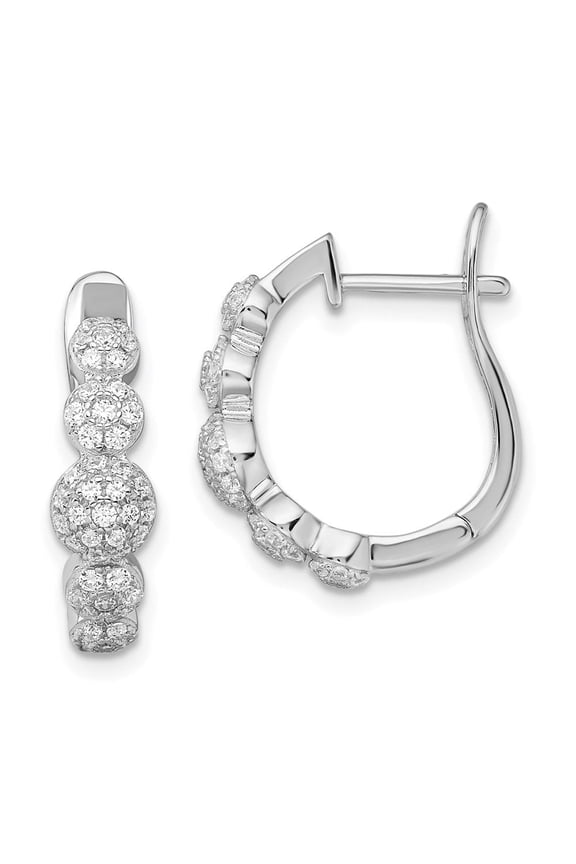 Fine Jewelry 925 Sterling Silver 92 Stone Micro Pave CZ Hinged Hoop Earrings for Women