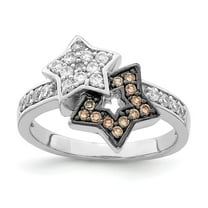 Auriga Fine Jewelry 925 Sterling Silver Rhodium Clear and Champagne CZ Stars Ring for Women Size 7