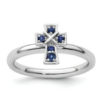 Auriga Fine Jewelry 925 Sterling Silver Rhodium Created Sapphire Cross Ring for Women Size 10