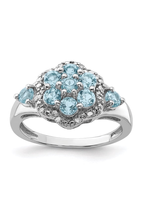 Fine Jewelry 925 Sterling Silver Rhodium Diamond and Light Swiss Blue Topaz Ring for Women Size- 6