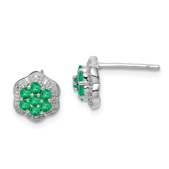 Auriga Fine Jewelry 925 Sterling Silver Rhodium Emerald and Diamond Post Stud Earrings for Women