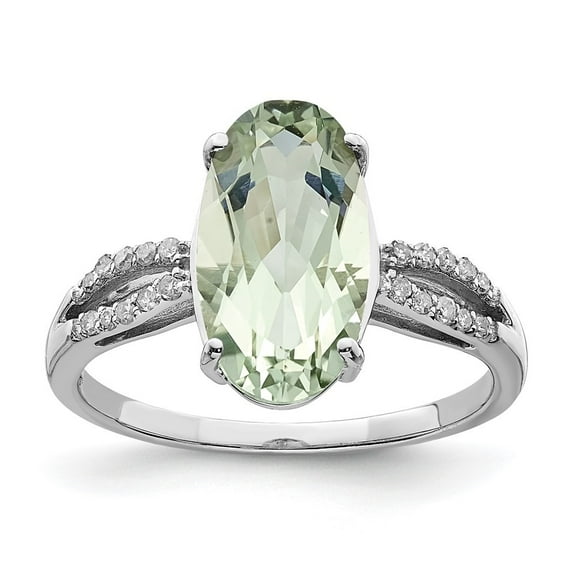 Auriga Fine Jewelry 925 Sterling Silver Rhodium Green Quartz & Diamond Ring for Women Size- 6
