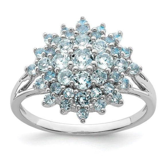 Auriga Fine Jewelry 925 Sterling Silver Rhodium Plated Aquamarine Ring Size 7 for Women