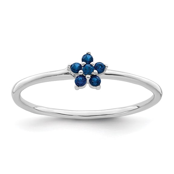 Auriga Fine Jewelry 925 Sterling Silver Rhodium Plated Blue Cubic Zirconia Flower Ring Size 7 for Women