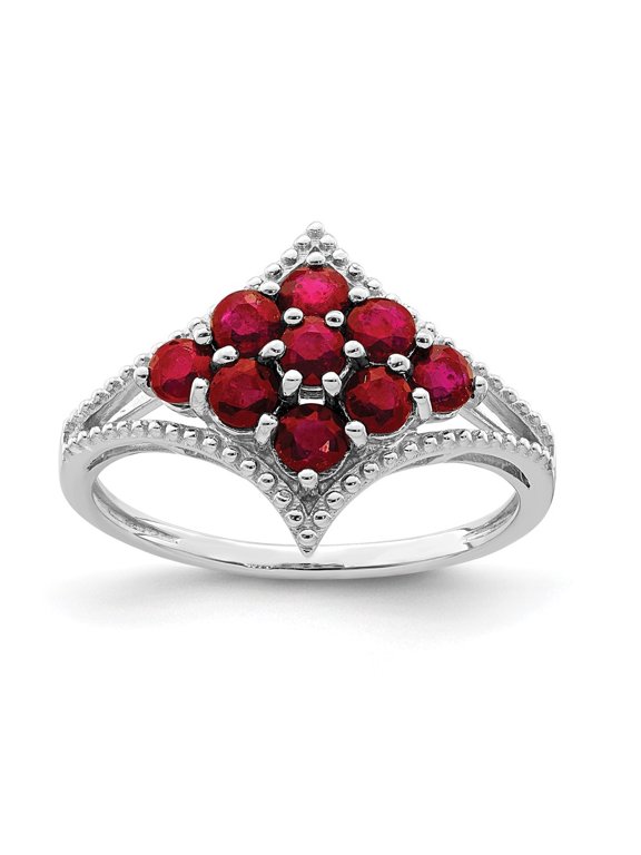 Fine Jewelry 925 Sterling Silver Rhodium Plated Created Ruby Ring Size 7 for Women