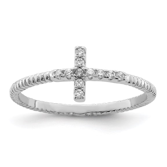 Auriga Fine Jewelry 925 Sterling Silver Rhodium Plated Cubic Zirconia Cross Ring Size 7 for Women