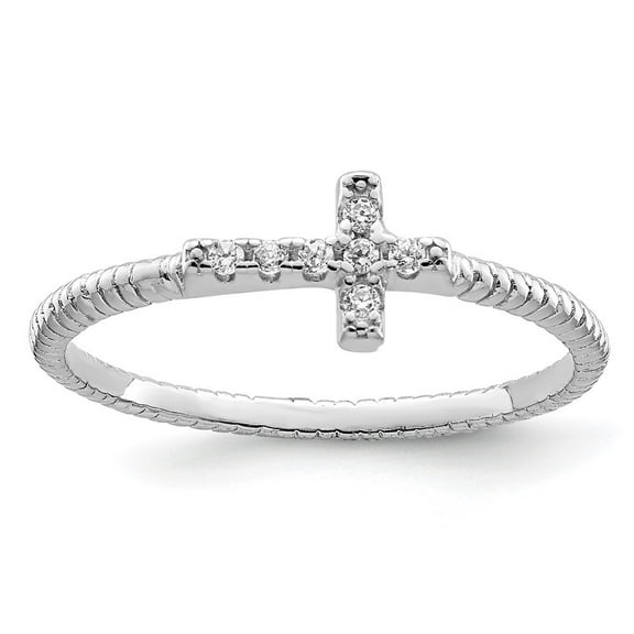 Auriga Fine Jewelry 925 Sterling Silver Rhodium Plated Cubic Zirconia Cross Ring Size 7 for Women