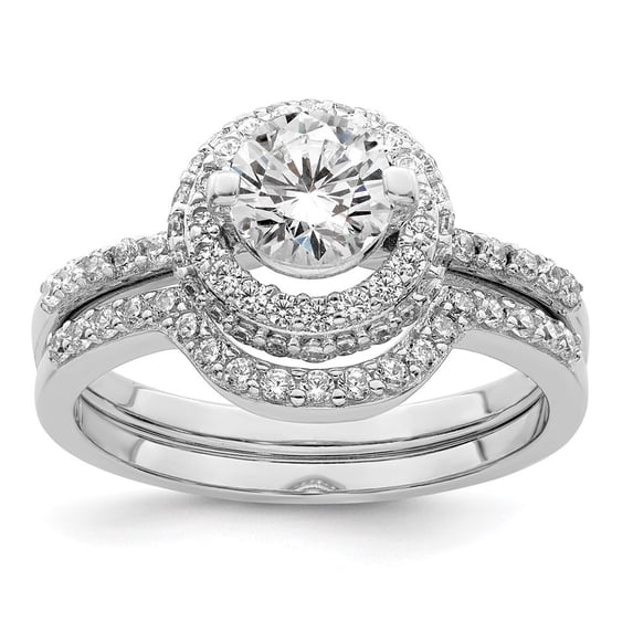 Auriga Fine Jewelry 925 Sterling Silver Rhodium Plated Cubic Zirconia Halo Engagement Ring Size 7 for Women