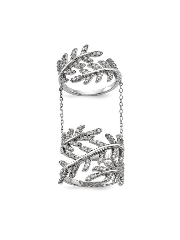 Fine Jewelry 925 Sterling Silver Rhodium Plated Cubic Zirconia Leaf Extender Ring Size 8 for Women