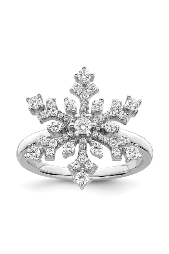 Fine Jewelry 925 Sterling Silver Rhodium Plated Cubic Zirconia Snowflake Ring Size 6 for Women