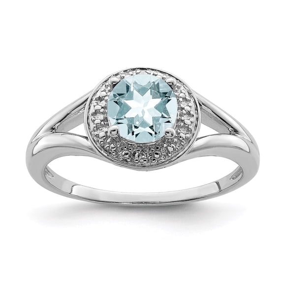Auriga Fine Jewelry 925 Sterling Silver Rhodium Plated Diamond and Aquamarine Engagement Ring Size 5 for Women