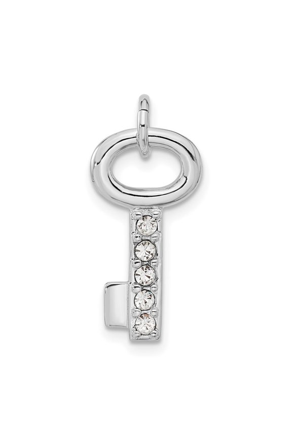 Fine Jewelry 925 Sterling Silver Rhodium Plated Key Crystal Pendant for Women