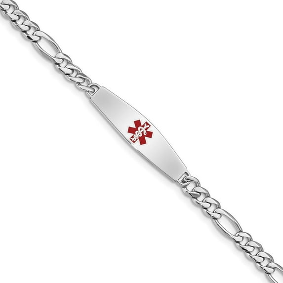 Auriga Fine Jewelry 925 Sterling Silver Rhodium Plated Medical Id Figaro Link Bracelet 8 inch for Women (L- 8inch)